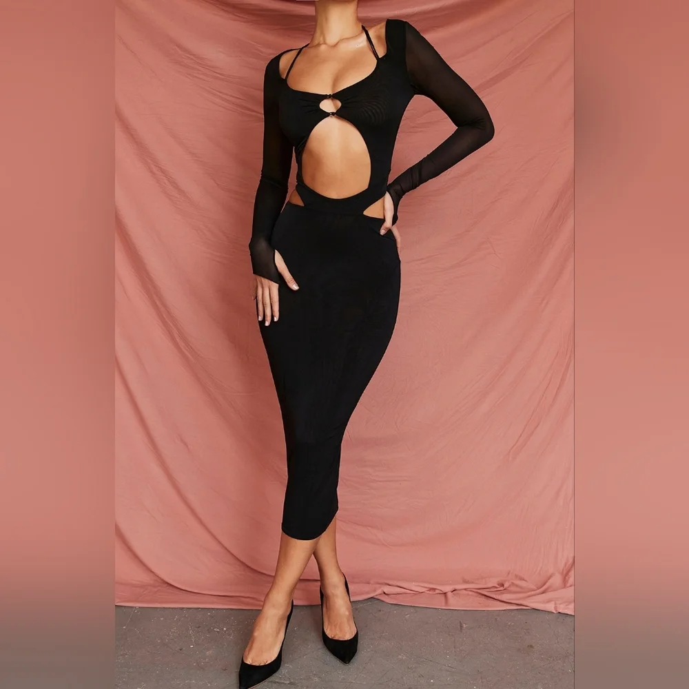 🎀 House Of CB 🎀Marina Black Cut Out Midi Dress- SMALL - Picture 4 of 9